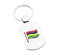 Personalised Custom Engraved Message, Metal Keyring with Mauritius Wave Flag Design, in a Black Velvet Pouch