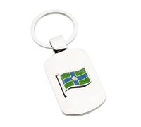 Personalised Custom Engraved Message, Metal Keyring with North Yorkshire County England Wave Flag Design, in a Black Velvet Pouch