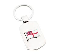Personalised Custom Engraved Message, Metal Keyring with Royal Navy White Ensign Wave Flag Design, in a Black Velvet Pouch