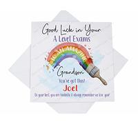 Personalised Custom Good Luck Exam Card, Son Daughter Grandson Granddaughter GCSE or A Level Card, Rainbow Paintbrush
