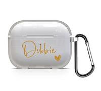 Personalised Custom Individual Soft TPU Clear Rubber Case Cover With Any Name, Initials, Text, Make Your Own Design For AirPods - Gold Name and Heart - for AirPods Pro 2