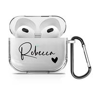 Personalised Custom Individual Soft TPU Clear Rubber Case Cover With Any Name, Initials, Text, Make Your Own Design For AirPods - Black Name and Heart - for AirPods 4