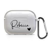 Personalised Custom Individual Soft TPU Clear Rubber Case Cover With Any Name, Initials, Text, Make Your Own Design For AirPods - Black Name and Heart - for AirPods Pro 3