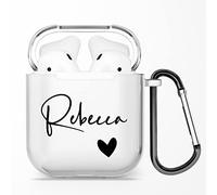 Personalised Custom Individual Soft TPU Clear Rubber Case Cover With Any Name, Initials, Text, Make Your Own Design For AirPods - Black Name and Heart - for AirPods 1 & 2