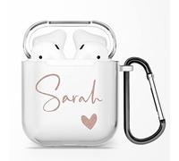 Personalised Custom Individual Soft TPU Clear Rubber Case Cover With Any Name, Initials, Text, Make Your Own Design For AirPods - Rose Gold Name and Heart - for AirPods 1 & 2