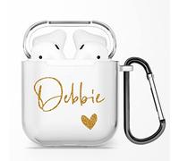 Personalised Custom Individual Soft TPU Clear Rubber Case Cover With Any Name, Initials, Text, Make Your Own Design For AirPods - Gold Name and Heart - for AirPods 1 & 2