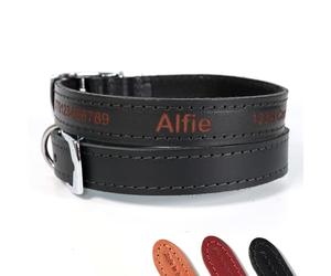 Personalised Custom Leather Dog Puppy Collar | Design Your Unique Pet ID Tag | Laser Engraved (Size6: 45cm - 54cm, 25mm Wide, Black)
