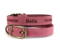 Personalised Custom Leather Dog Puppy Collar + Optional Lead | Design Your Unique Pet ID Tag | Laser Engraved - Size 8, Red