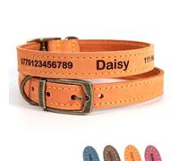 Personalised Custom Leather Dog Puppy Collar + Optional Lead | Design Your Unique Pet ID Tag | Laser Engraved - Size 8, Tan