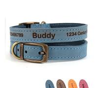 Personalised Custom Leather Dog Puppy Collar + Optional Lead | Design Your Unique Pet ID Tag | Laser Engraved - Size 5, Blue