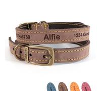 Personalised Custom Leather Dog Puppy Collar + Optional Lead | Design Your Unique Pet ID Tag | Laser Engraved - Size 4, Brown