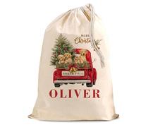 Personalised Custom Made Santa Christmas Natural Cotton Sack Bag Extra Large with Drawstring for Xmas Holiday Presents - for Kids & Adults - XL 50x75 cm - Dogs