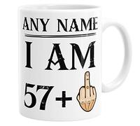 Personalised Custom Name I Am 57 + 1 Funny Mug 58th Birthday Gift Middle Finger Novelty Coffee Mug Tea Cup