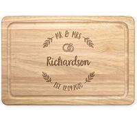 Personalised Custom Name Mrs & Mr Wreath Wedding Rectangular Wooden Chopping Cheese Board