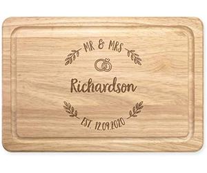 Personalised Custom Name Mrs & Mr Wreath Wedding Rectangular Wooden Chopping Cheese Board