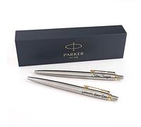 Personalised Custom Parker Jotter SS Pen gold trim + Gift Box