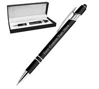 Personalised Custom Pens Bulk Free Engraving with Name Message Customised Ballpoint Pens with Stylus for Business Office Graduation Customised Gifts for Men Women Birthday Christmas (Black)
