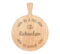 Personalised Custom Pizza Board Mr & Mrs Wedding Wreath Circle Serving Tray Handle Paddle Pizzeria Round Wooden 45x34cm
