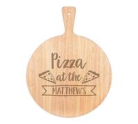 Personalised Custom Pizza Board Pizza at The Name Serving Tray Handle Paddle Round Wooden 45x34cm
