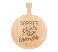 Personalised Custom Pizza Board Pizza Queen Name Serving Tray Handle Paddle Round Wooden 45x34cm