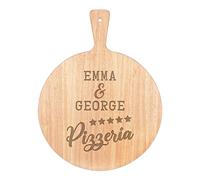 Personalised Custom Pizza Board Pizzeria Two Names Serving Tray Handle Paddle Round Wooden 45x34cm