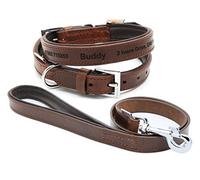 Personalised Custom Premium Padded Leather Dog Puppy Collar + Optional Lead | Design Your Unique Pet ID Tag | Size 7, No Lead