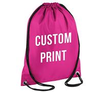 PERSONALISED CUSTOM PRINT - Drawstring Backpack Waterproof Bag Gym PE DUFFLE School Uniform Sack (Bright Pink)