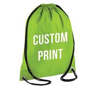 PERSONALISED CUSTOM PRINT - Drawstring Backpack Waterproof Bag Gym PE DUFFLE School Uniform Sack (Lime Green)