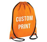 PERSONALISED CUSTOM PRINT - Drawstring Backpack Waterproof Bag Gym PE DUFFLE School Uniform Sack (Orange)