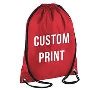 PERSONALISED CUSTOM PRINT - Drawstring Backpack Waterproof Bag Gym PE DUFFLE School Uniform Sack (Red)