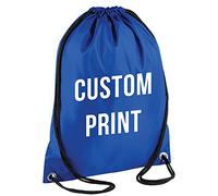 PERSONALISED CUSTOM PRINT - Drawstring Backpack Waterproof Bag Gym PE DUFFLE School Uniform Sack (Royal Blue)