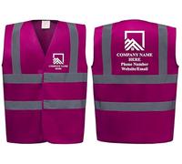 Personalised Custom Printed Hi Vis Vests - Roofing Company Logo, Add Your Details, Perfect for Roofers & Construction Workers by Brook Hi Vis (Raspberry, Small)
