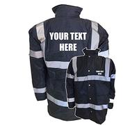 Personalised Custom Printed Navy Hi Vis Parka Jacket Reflective Two Tone, Waterproof, 2 Waist Pockets, High Visibility, By Brook Hi Vis, Small