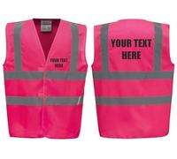 Personalised Custom Printed Pink Hi Vis Hi Viz Safety Vests Waistcoats, Ideal For Events, Schools,Medium