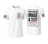 Personalised Custom T-Shirt - Add Any Photo, Image, Logo, Colour or Text - Front | Back | Pocket | Sleeve Print - Sizes S | M | L | XL | 2XL | 3XL - Black | Pink | White | Navy | Grey | Green | Blue