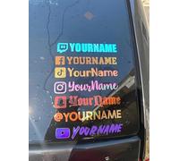 Personalised Custom Text Car Sticker - Vinyl Decal with Social Media @Tag - Name Lettering for Van, Shop, Window, Vehicle