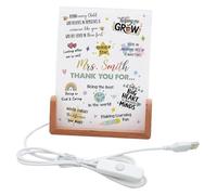 Personalised Custom Thank You Message for Teacher | Appreciation End of Term Gift for School Nursery & Teaching Assistants | Acrylic Photo Frame With LED Light And Wood Stand. (4 x 6 Vertical)