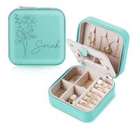 Personalised Custom Travel Jewellery Box with Birth Flower & Name, Bridesmaid & Wedding Gifts