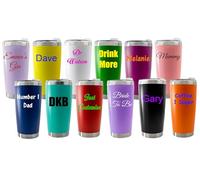 Personalised Custom Travel Mug Drink Bottle Stainless Steel Interior with Plastic Lid and Stopper- Any Name, Word, Business, Sports, School, Promotional Merchandise Teacher Gift