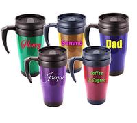 Personalised Custom Travel Mug Drink Bottle with Screw Lid Slide Sipper and Handle - Translucent Effect Any Name, Word, Business, Sports, School, Promotional Merchandise Teacher Gift