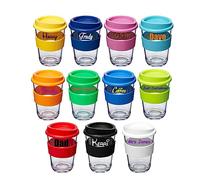 Personalised Custom Travel Mug Drink Bottle with Silicone Lid Glass-Like Apearance - Any Name, Word, Business, Sports, School, Promotional Merchandise Teacher Gift