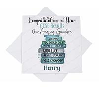 Personalised Custom Well Done Exam Results Card, Son Daughter Grandson Granddaughter GCSE or A Level Congratulations Card, Teal Bookstack Verse