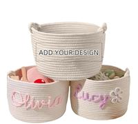 Personalised Custom with Name Baby Basket for Newborn Boy Girl Personalized Gift for Baby Shower Cotton Rope Nursery Storage Bin (L)