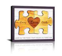 Personalised Custom Wood Puzzle Heart Sign Canvas Prints with Couples Name, Valentine's Day Gifts for Him Her Husband Wife Boyfriend Girlfriend - Personalised Valentine's Day Gifts