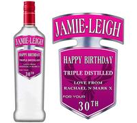 Personalised Customised Any Name, Any Occasion Pink Sticker Label for Smirnoff Vodka Bottle 1L