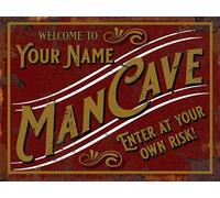Personalised Customised Man cave Sign Metal TIN Plaque Retro Novelty Gift pub bar shed bedroom (8" x 6" (200mm x 150mm))