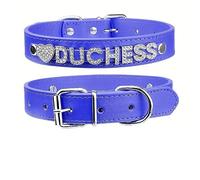 Personalised Customized Love Letter Diamond Faux Leather Collar Exclusive To Your Beloved Pet 1-7 Letters Custom Name ID Tag (Dark Blue,XL)