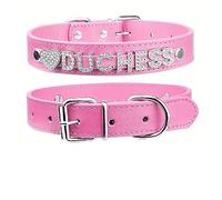 Personalised Customized Love Letter Diamond Faux Leather Collar Exclusive To Your Beloved Pet 1-7 Letters Custom Name ID Tag (Pink,S)