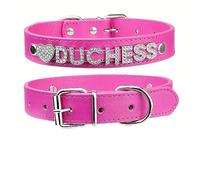 Personalised Customized Love Letter Diamond Faux Leather Collar Exclusive To Your Beloved Pet 1-7 Letters Custom Name ID Tag (Rose Red,XL)