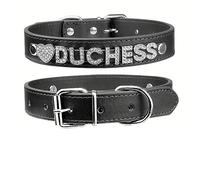 Personalised Customized Love Letter Diamond Faux Leather Collar Exclusive To Your Beloved Pet 1-7 Letters Custom Name ID Tag (Black,M)